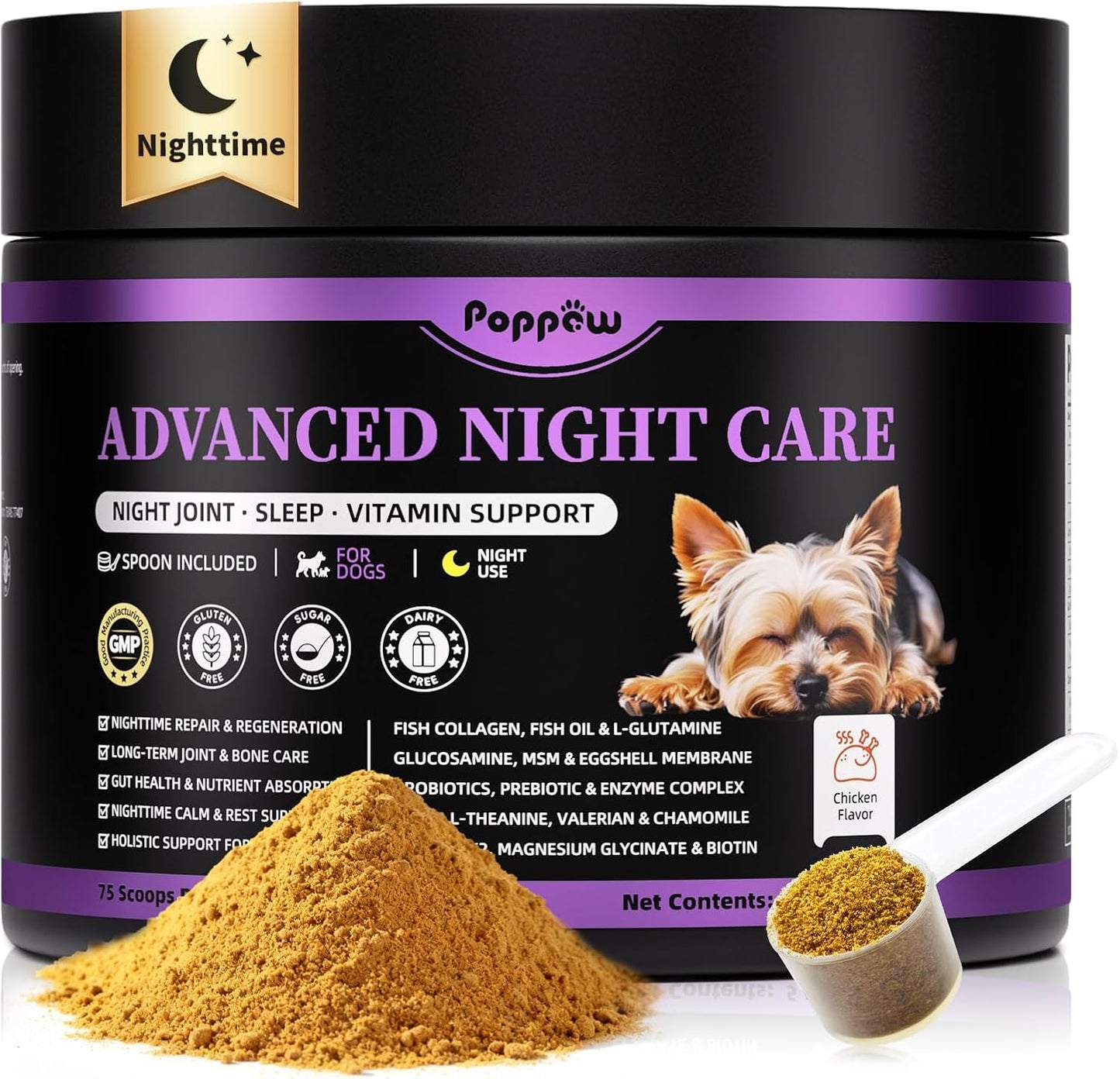 Dog Vitamins and Supplements for Nighttime Repair | Dog Multivitamin Powder - Chicken Flavor