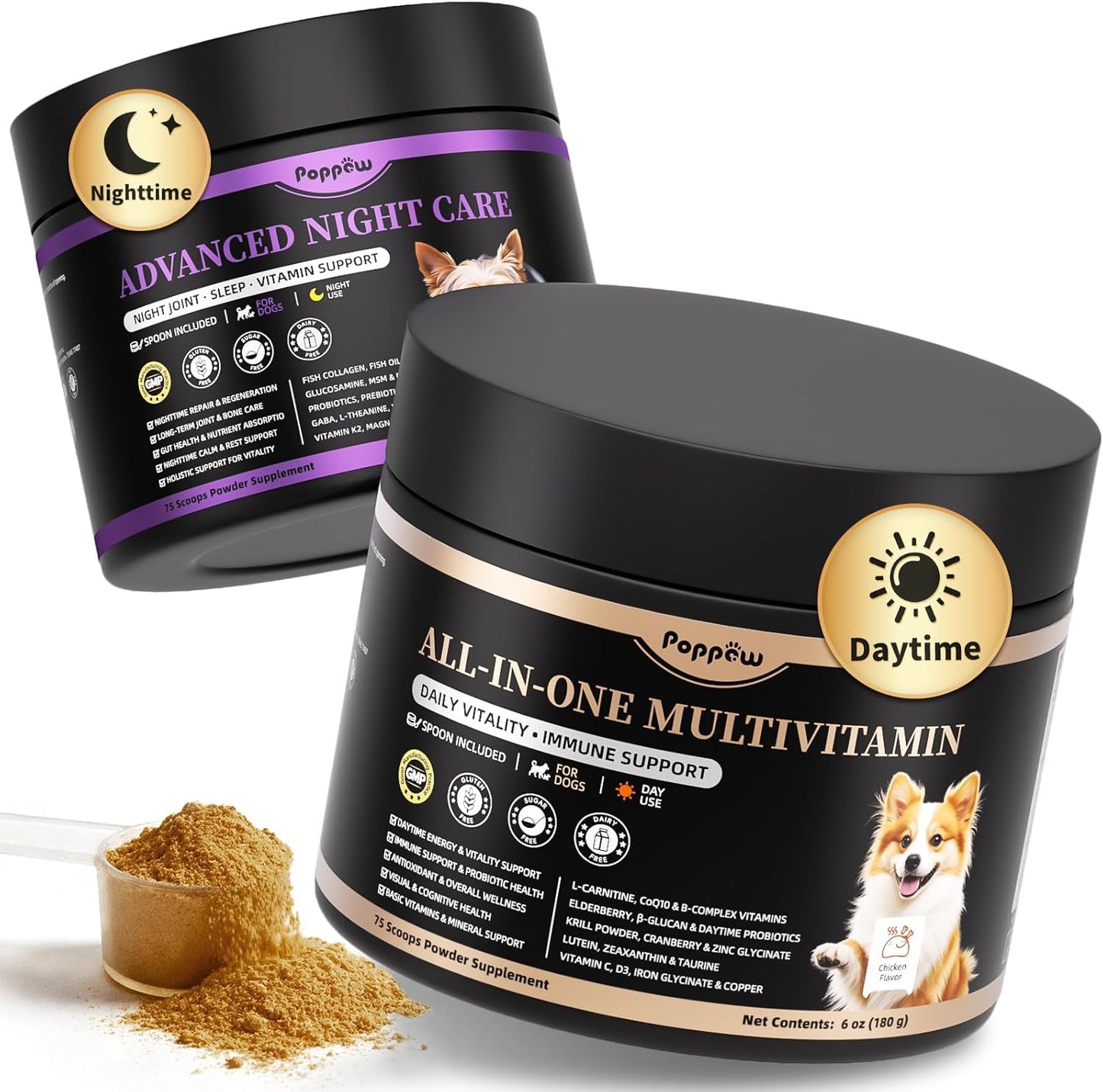 25-in-1 Dog Vitamins and Supplements - Day & Night 2 Pack | Chicken Flavor