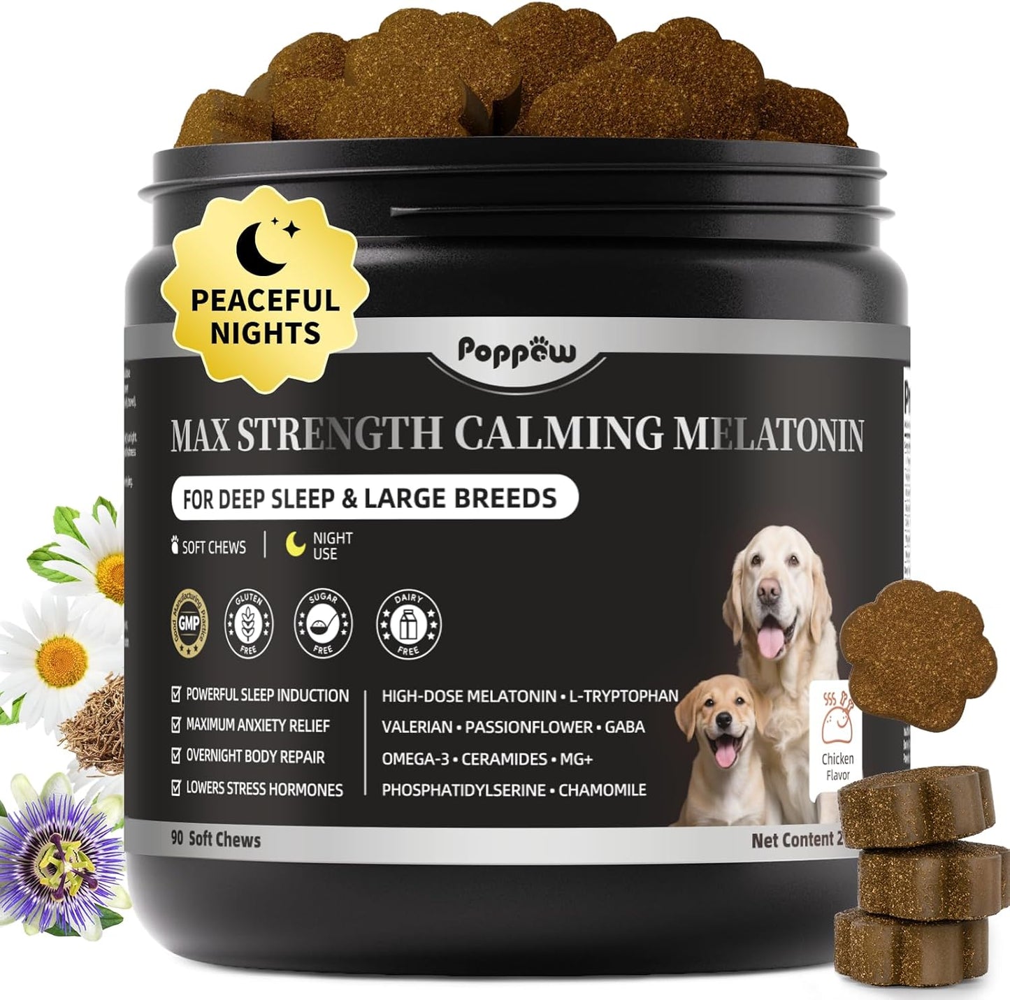 Melatonin for Dogs - Advanced Dog Calming Chews for Restful Sleep & Emotional Support, Calming Treats for Dogs Stress Anxiety Support - Separation, Thunder, Fireworks, Chicken Flavor