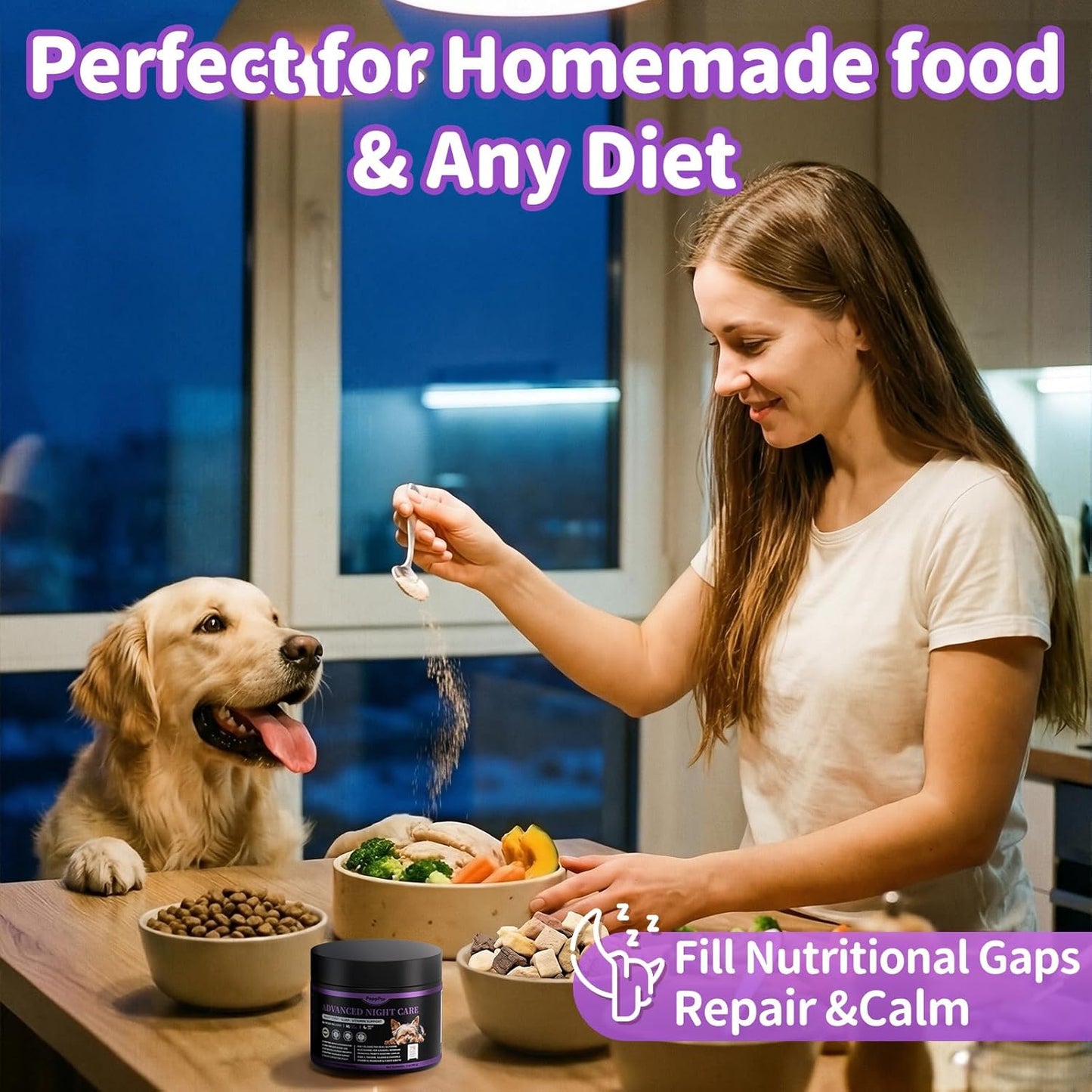 Dog Vitamins and Supplements for Nighttime Repair | Dog Multivitamin Powder - Chicken Flavor