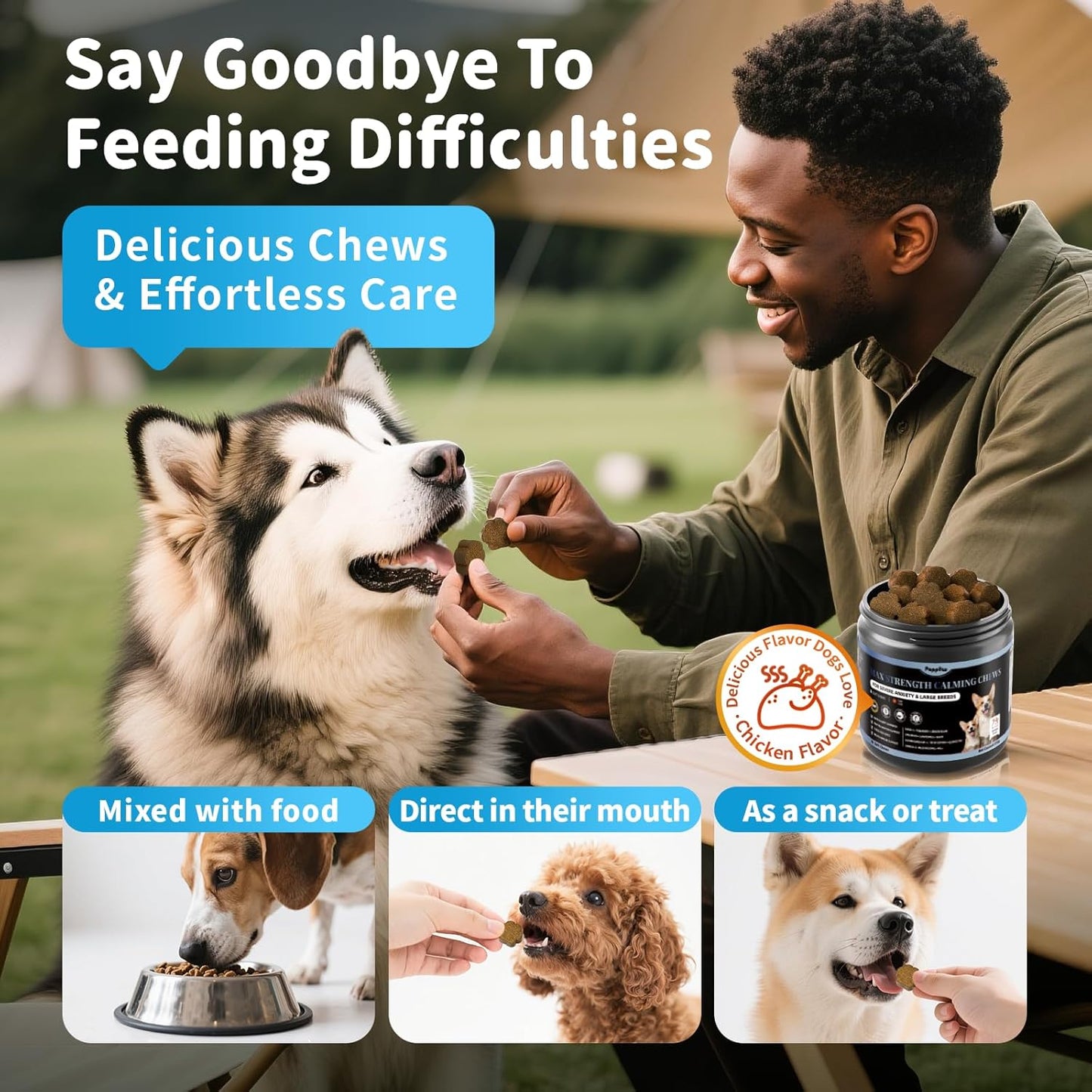 Calming Chews for Dogs - Advanced Calming Treats for Dogs Anxiety, Stress, Separation, & Thunder, Relaxation with Ashwagandha & L-Theanine, Non-Drowsy Alternative to Melatonin, Chicken Flavor, 45Ct