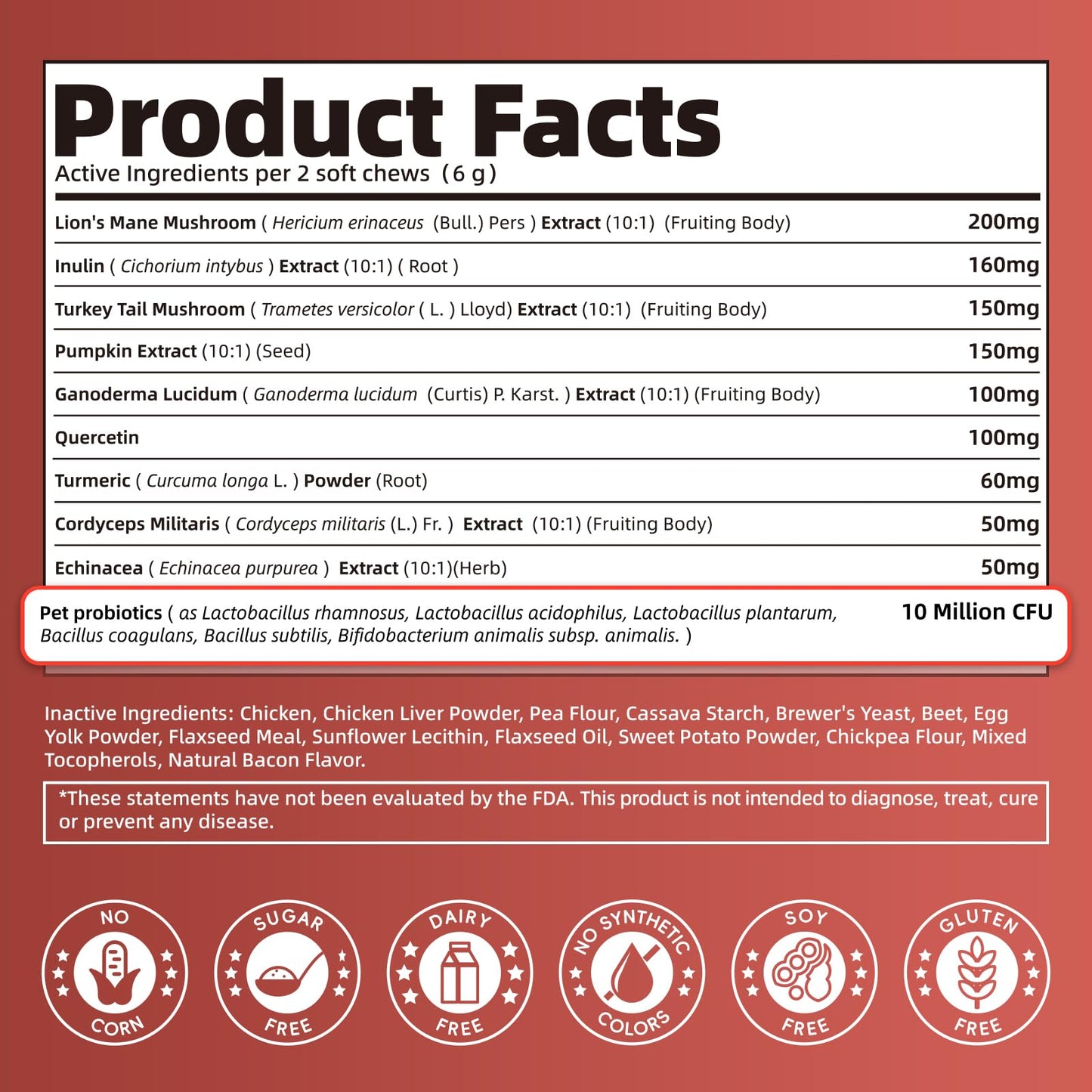 Dog Allergy Chews, Probiotics Supplement for Dogs Seasonal Allergies & Immune Support & Gut Health Pro, Mushroom Soft Chews for Joint, Energy, Itching Skin Support, Bacon Flavor - 90 Count