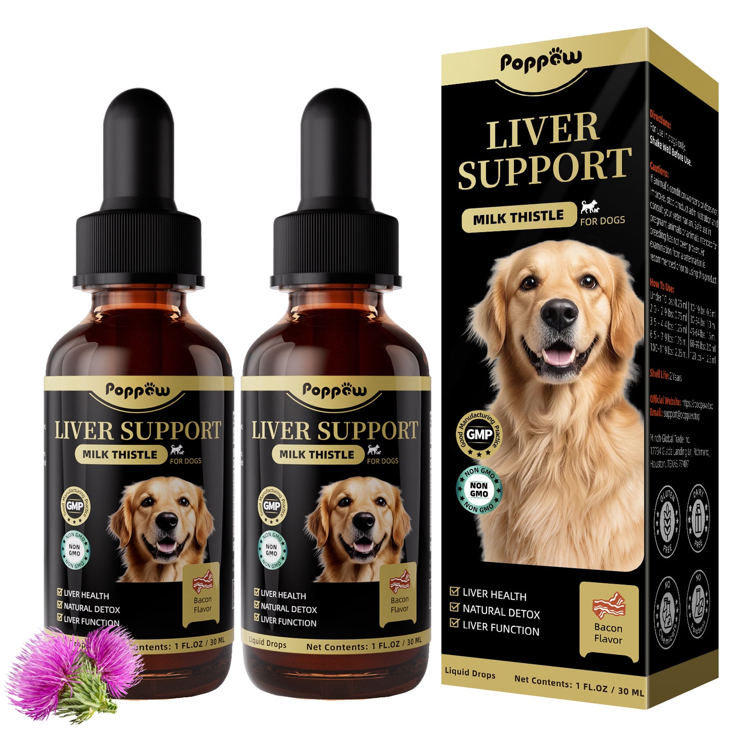 Liver Support Liquid Supplement For Dogs Bacon Flavor 30ml 2 Packs