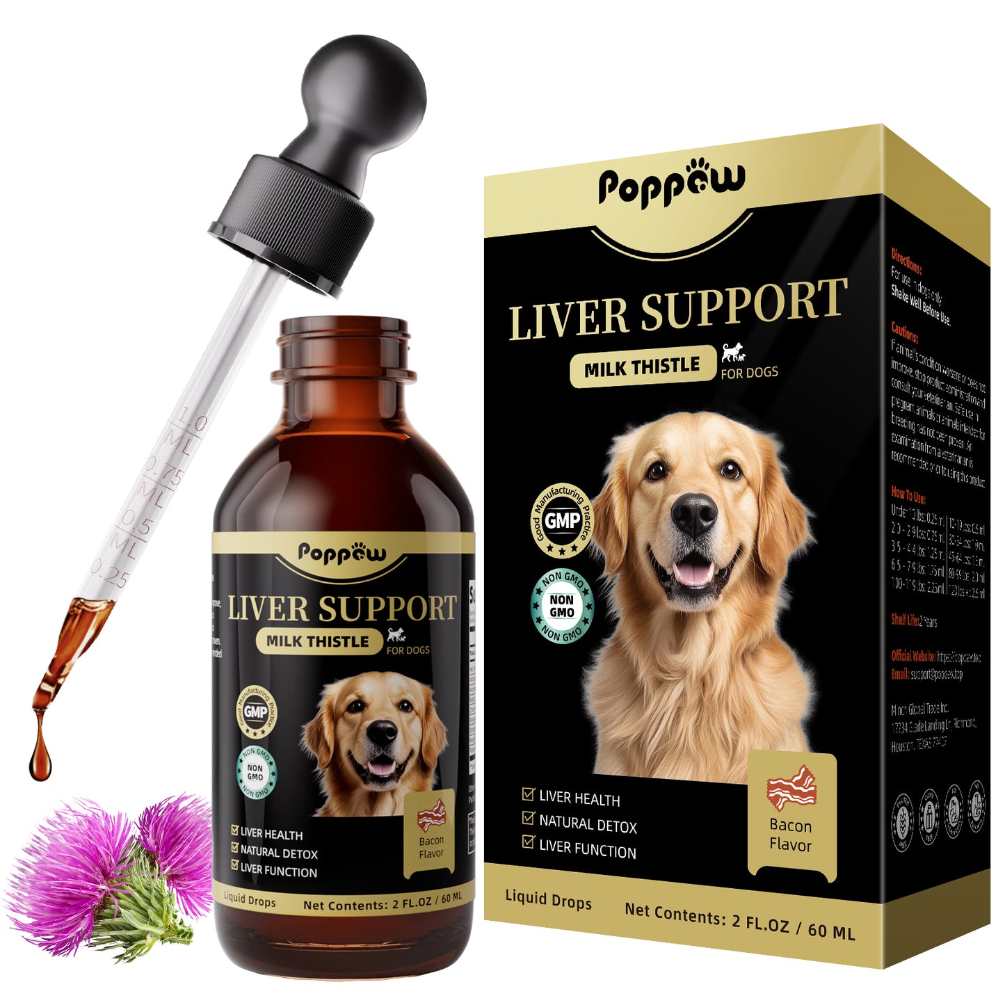 Liver Support Liquid Supplement For Dogs Bacon Flavor 60ml