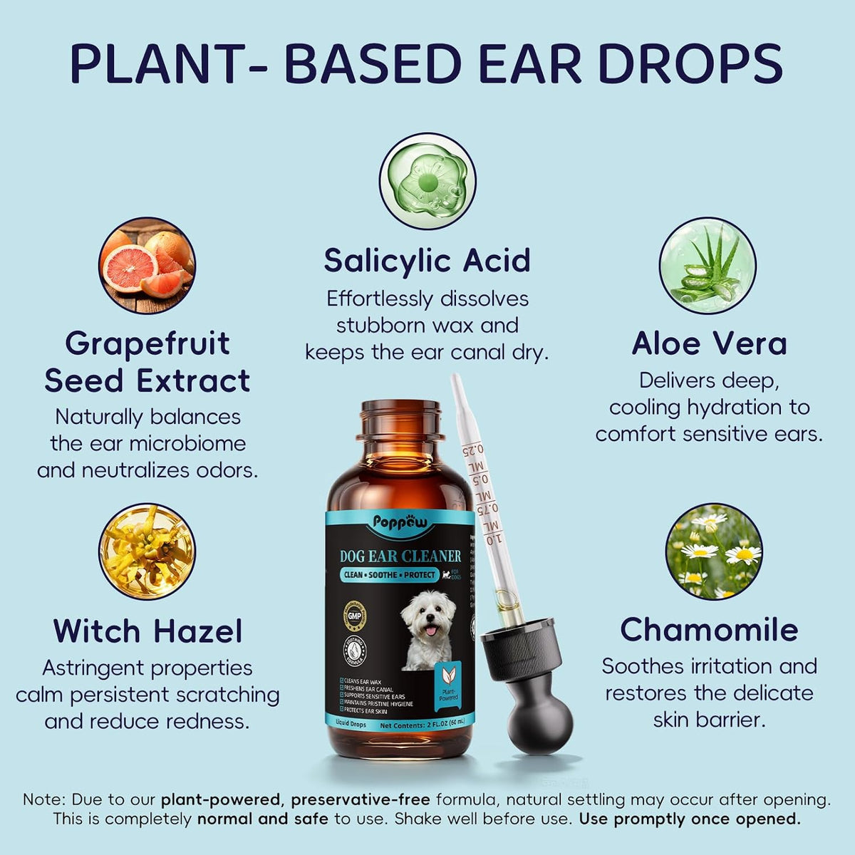 Dog Ear Cleaner, Natural Ear Drops for Dogs 60-Day Servings