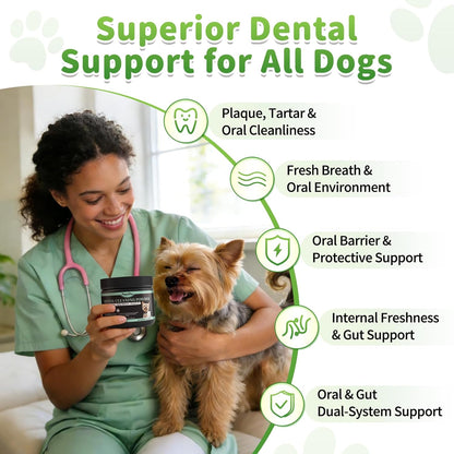 Dog Dental Powder, Teeth Cleaning Powder, Plaque & Tartar Off, Fresh Breath Support, No Brushing Oral Care, Mint Chicken Flavor, 75 Servings