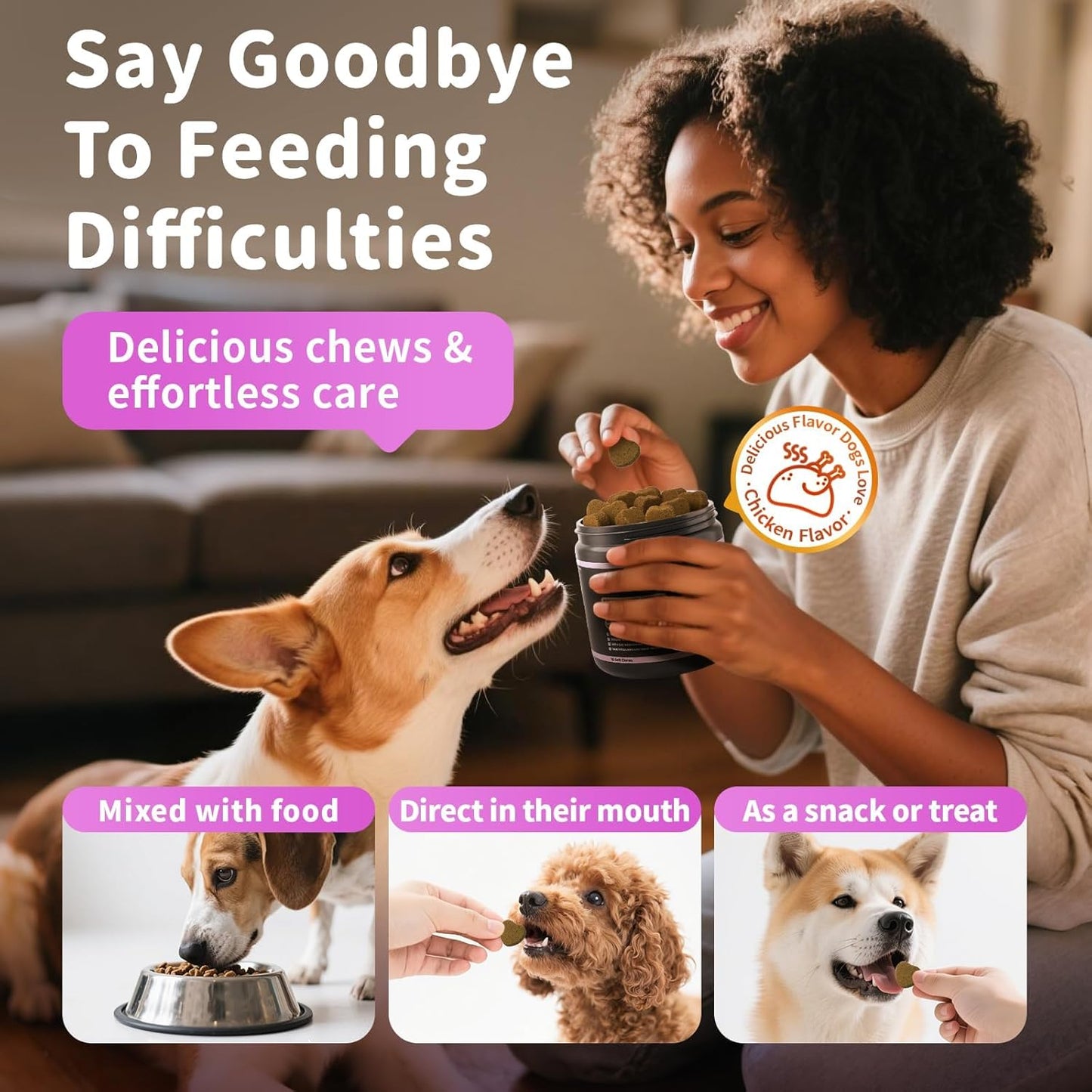 Itch Relief for Dogs - Turmeric Supplements for Itching Skin Comfort & Coat Health & Seasonal Allergy Care, Immune Support Supplement with Omega-3 Fish Oil, Biotin - Chicken Flavor - 90 Count