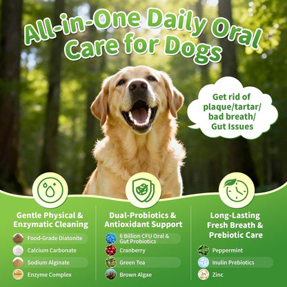 Dog Dental Powder, Teeth Cleaning Powder, Plaque & Tartar Off, Fresh Breath Support, No Brushing Oral Care, Mint Chicken Flavor, 75 Servings