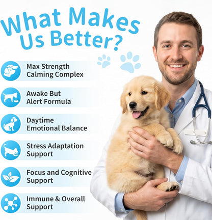 Calming Chews for Dogs - Advanced Calming Treats for Dogs Anxiety, Stress, Separation, & Thunder, Relaxation with Ashwagandha & L-Theanine, Non-Drowsy Alternative to Melatonin, Bacon Flavor, 90Ct