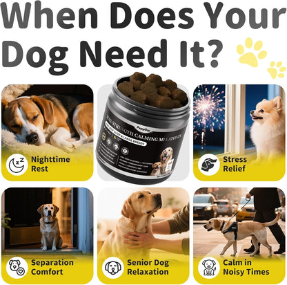 Melatonin for Dogs - Advanced Dog Calming Chews for Restful Sleep & Emotional Support, Calming Treats for Dogs Relaxation, Stress Anxiety Support - Separation, Thunder, Fireworks, Bacon Flavor, 90Ct