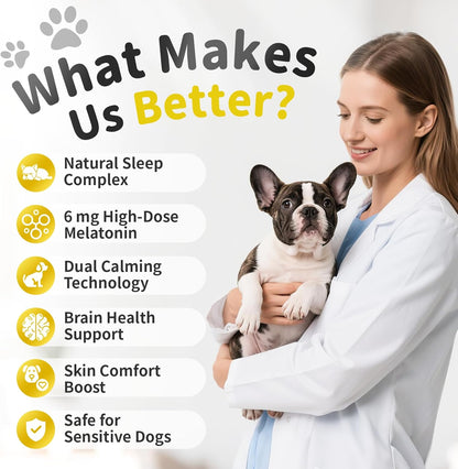 Melatonin for Dogs - Advanced Dog Calming Chews for Restful Sleep & Emotional Support, Calming Treats for Dogs Stress Anxiety Support - Separation, Thunder, Fireworks, Chicken Flavor