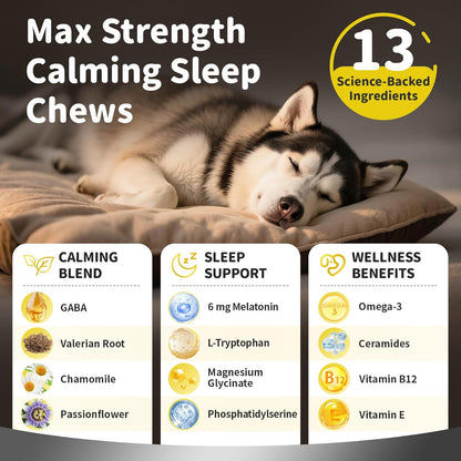 Melatonin for Dogs - Advanced Dog Calming Chews for Restful Sleep & Emotional Support, Calming Treats for Dogs Relaxation, Stress Anxiety Support - Separation, Thunder, Fireworks, Bacon Flavor, 90Ct