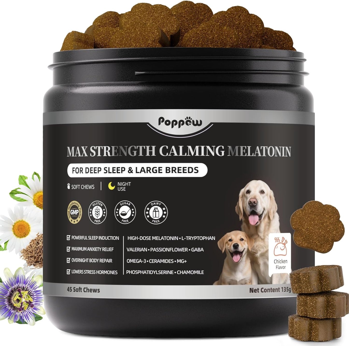 Melatonin for Dogs - Advanced Dog Calming Chews for Restful Sleep & Emotional Support, Calming Treats for Dogs Stress Anxiety Support - Separation, Thunder, Fireworks, Chicken Flavor