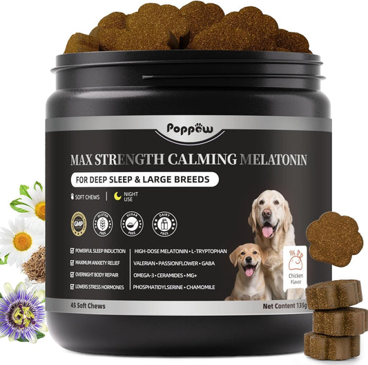 Melatonin for Dogs - Advanced Dog Calming Chews for Restful Sleep & Emotional Support, Calming Treats for Dogs Stress Anxiety Support - Separation, Thunder, Fireworks, Chicken Flavor