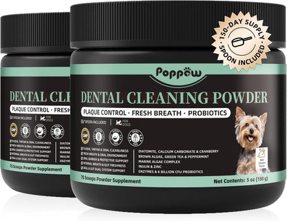 Dog Dental Powder, Teeth Cleaning Powder, Plaque & Tartar Off, Fresh Breath Support, No Brushing Oral Care, Mint Chicken Flavor, 75 Servings