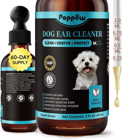 Dog Ear Cleaner, Natural Ear Drops for Dogs 60-Day Servings
