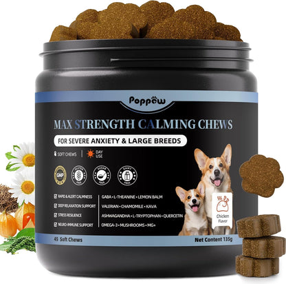 Calming Chews for Dogs - Advanced Calming Treats for Dogs Anxiety, Stress, Separation, & Thunder, Relaxation with Ashwagandha & L-Theanine, Non-Drowsy Alternative to Melatonin, Chicken Flavor, 45Ct