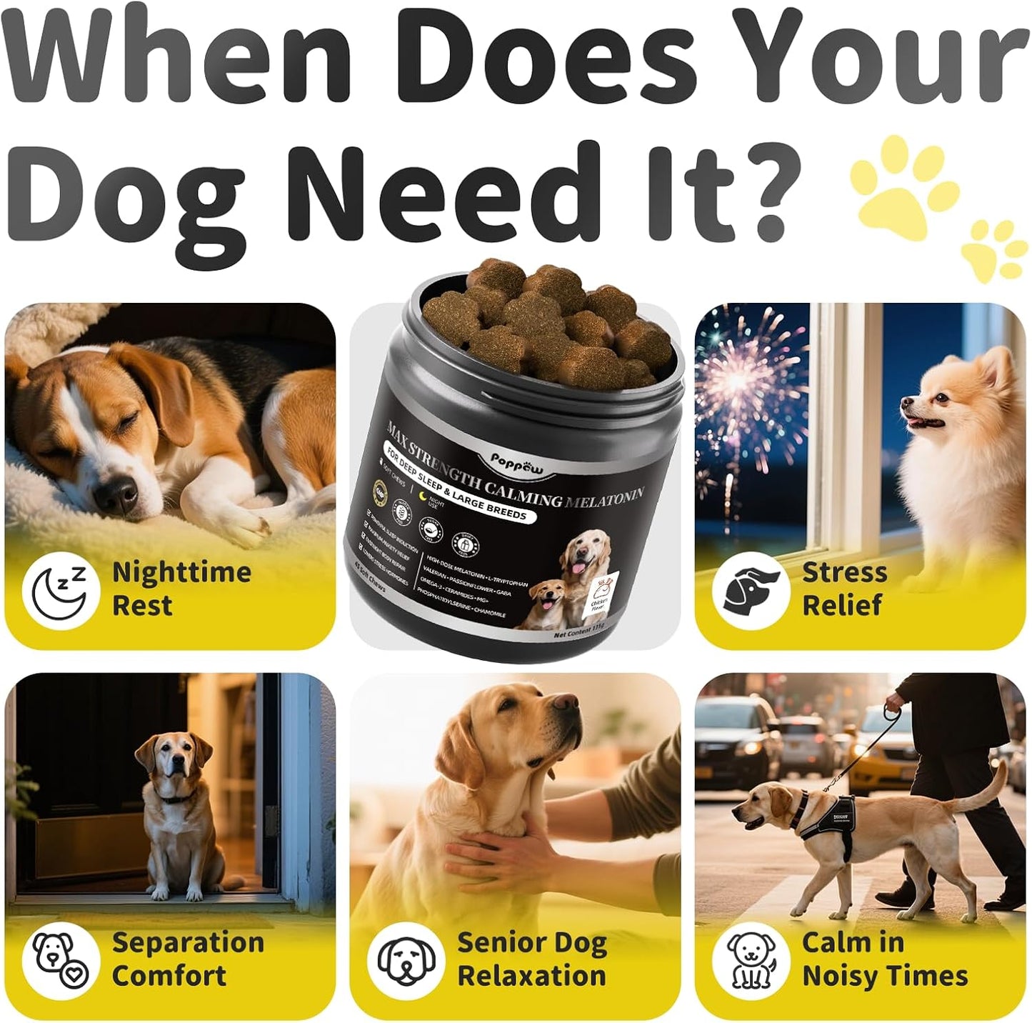 Melatonin for Dogs - Advanced Dog Calming Chews for Restful Sleep & Emotional Support, Calming Treats for Dogs Stress Anxiety Support - Separation, Thunder, Fireworks, Chicken Flavor