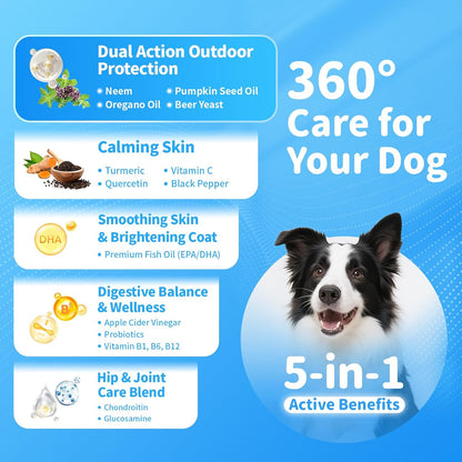 Dog Flea and Tick Treatment Chewable, 5-in-1 Natural Flea and Tick Prevention Chews, Dog Oral Flea and Tick Support Supplement, for All Breeds and Ages, Chicken Flavor, 135 Count