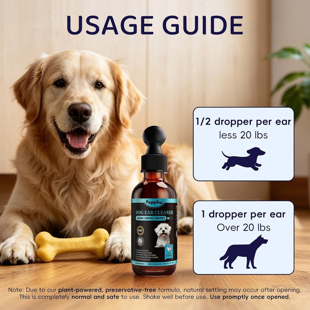 Dog Ear Cleaner, Natural Ear Drops for Dogs 60-Day Servings