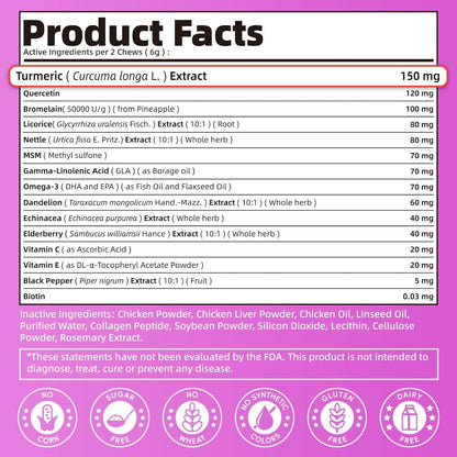 Itch Relief for Dogs - Turmeric Supplements for Itching Skin Comfort & Coat Health & Seasonal Allergy Care, Immune Support Supplement with Omega-3 Fish Oil, Biotin - Chicken Flavor - 90 Count