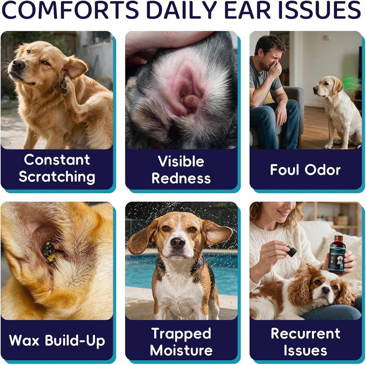 Dog Ear Cleaner, Natural Ear Drops for Dogs 60-Day Servings