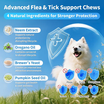 Dog Flea and Tick Treatment Chewable, 5-in-1 Natural Flea and Tick Prevention Chews, Dog Oral Flea and Tick Support Supplement, for All Breeds and Ages, Chicken Flavor, 135 Count