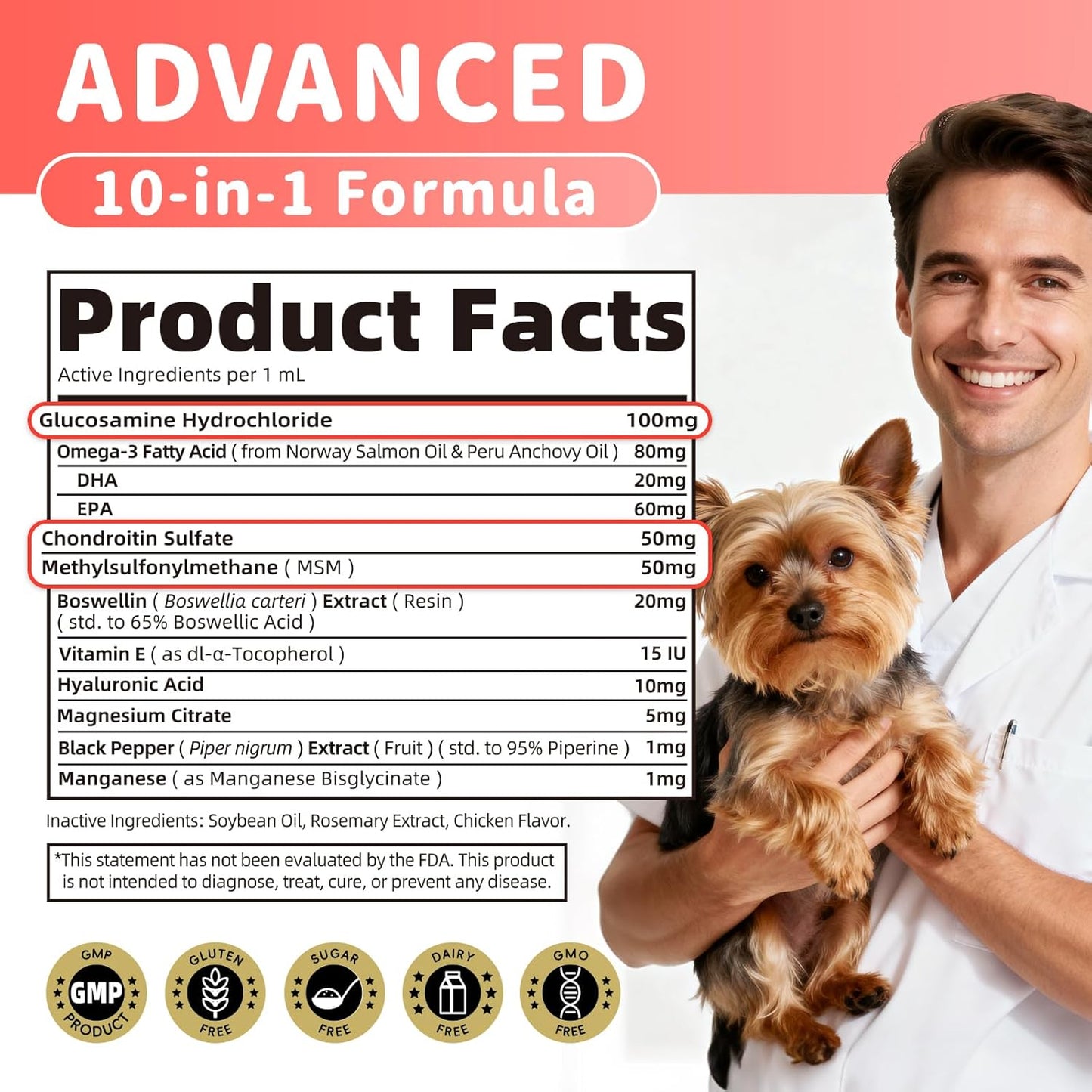 Poppaw Advanced 10-in-1 Dog Joint Supplement – Glucosamine Liquid for All Breeds