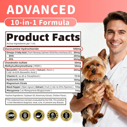 Poppaw Advanced 10-in-1 Dog Joint Supplement – Glucosamine Liquid for All Breeds