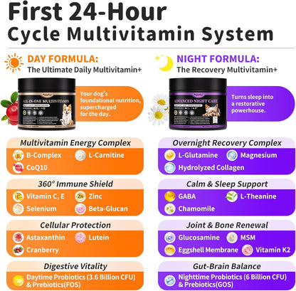 25-in-1 Dog Vitamins and Supplements - Day & Night 2 Pack | Chicken Flavor