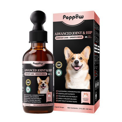 Poppaw Advanced 10-in-1 Dog Joint Supplement – Glucosamine Liquid for All Breeds