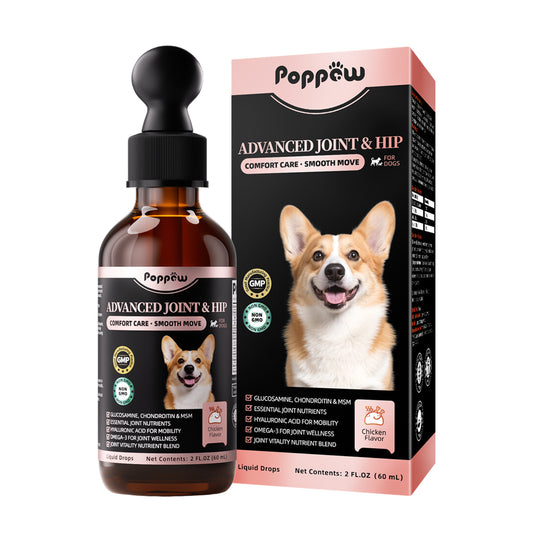 Poppaw Advanced 10-in-1 Dog Joint Supplement – Glucosamine Liquid for All Breeds