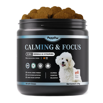 Calming Chews for Dogs – Calming Treats for Anxiety, Stress, Separation, Travel&Thunder, Relaxation & Focus Support with L-Theanine, Valerian Root, Chamomile & Ashwagandha, Bacon Flavor, 90Ct