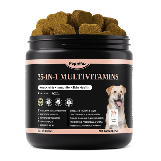 25-in-1 Dog Multivitamin Chews – All-in-One Daily Vitamins & Supplements for Dogs, Joint Support with Glucosamine MSM, Omega-3 Skin & Coat, Gut, Heart & Brain, All Breeds & Ages, Chicken, 90 Ct