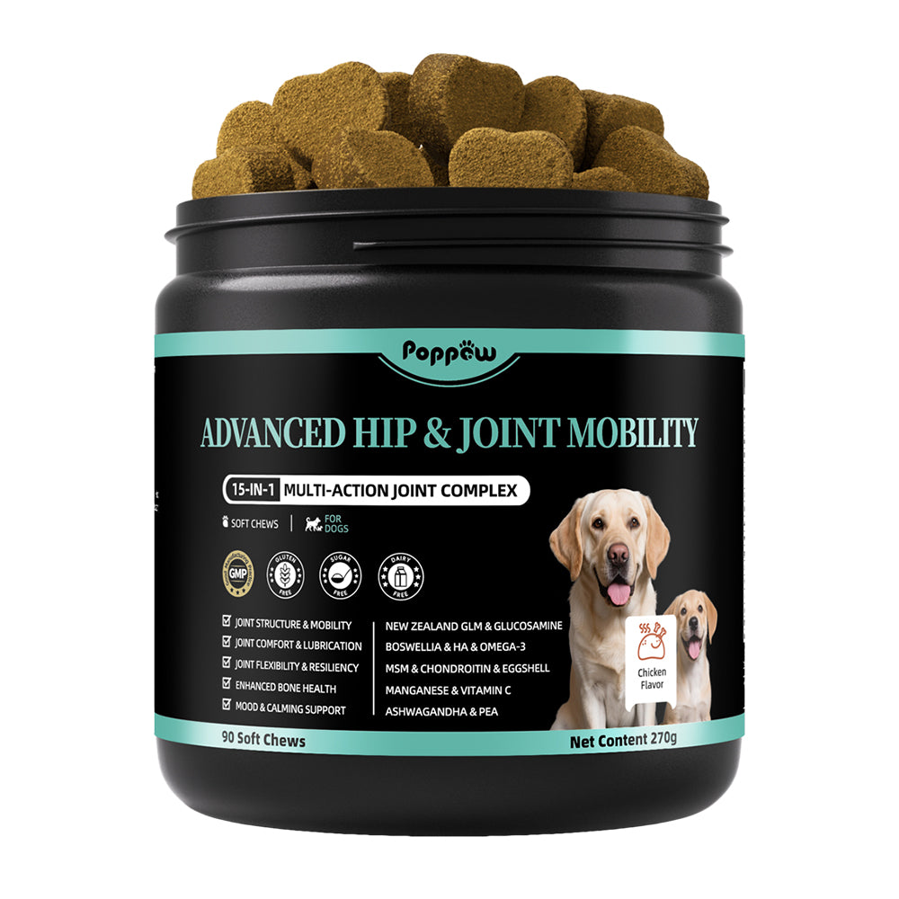 Advanced Dog Joint Supplement – 15-in-1 Glucosamine for Dogs with Chondroitin, MSM & Green Lipped Mussel – Hip & Joint Pain Relief Mobility Chews, Chicken Flavor, 90Ct Breeds