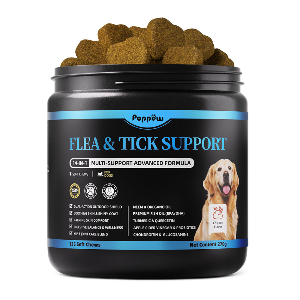 Dog Flea and Tick Treatment Chewable, 5-in-1 Natural Flea and Tick Prevention Chews, Dog Oral Flea and Tick Support Supplement, for All Breeds and Ages, Chicken Flavor, 135 Count