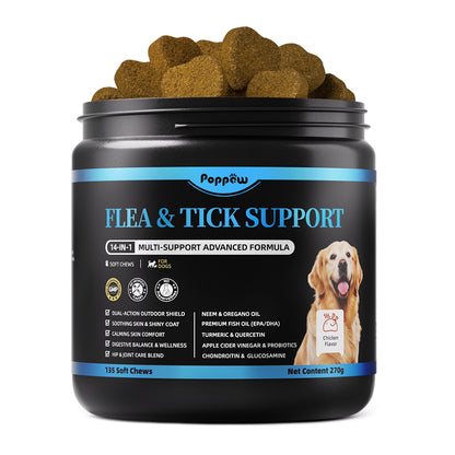 Dog Flea and Tick Treatment Chewable, 5-in-1 Natural Flea and Tick Prevention Chews, Dog Oral Flea and Tick Support Supplement, for All Breeds and Ages, Chicken Flavor, 135 Count