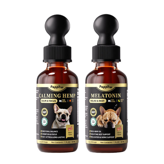 Dog Calming & Sleep Support Drops, Day & Night Calm Support Set, Soothe Separation & Stress, Enhance Calmness & Sleep with Valerian Root, Ashwagandha, GABA, Melatonin, Bacon Flavor, 2 FL.Oz