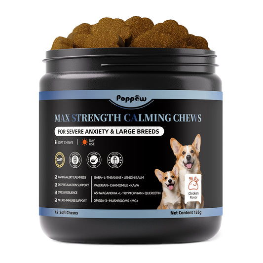 Calming Chews for Dogs - Advanced Calming Treats for Dogs Anxiety, Stress, Separation, & Thunder, Relaxation with Ashwagandha & L-Theanine, Non-Drowsy Alternative to Melatonin, Chicken Flavor, 45Ct