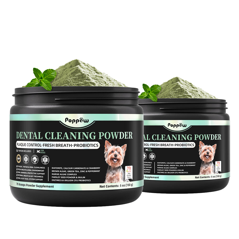 Dog Dental Powder, Teeth Cleaning Powder, Plaque & Tartar Off, Fresh Breath Support, No Brushing Oral Care, Mint Chicken Flavor, 75 Servings