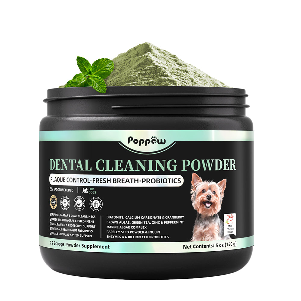 Dog Dental Powder, Teeth Cleaning Powder, Plaque & Tartar Off, Fresh Breath Support, No Brushing Oral Care, Mint Chicken Flavor, 75 Servings