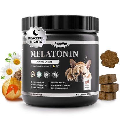 Melatonin for Dogs, Calming Chews with Valerian Root & L-Theanine for Sleep Aid & Emotional Support, Calming Treats for Stress Anxiety Relief - Thunder, Fireworks, Barking, Bacon Flavor, 60Ct