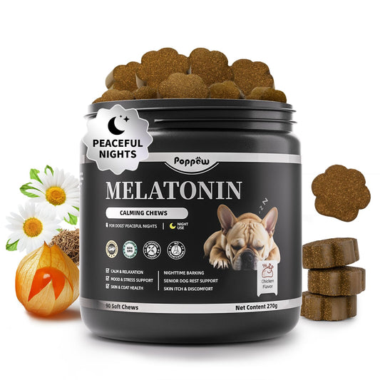 Melatonin for Dogs, Calming Chews with Valerian Root & L-Theanine for Sleep Aid & Emotional Support, Calming Treats for Stress Anxiety Relief, Thunder, Fireworks, Barking, Chicken Flavor, 90Ct