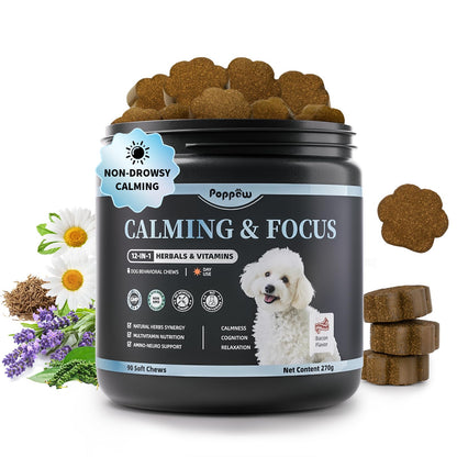 Calming Chews for Dogs – Calming Treats for Anxiety, Stress, Separation, Travel&Thunder, Relaxation & Focus Support with L-Theanine, Valerian Root, Chamomile & Ashwagandha, Bacon Flavor, 90Ct