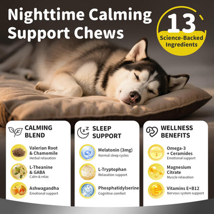 Melatonin for Dogs, Calming Chews with Valerian Root & L-Theanine for Sleep Aid & Emotional Support, Calming Treats for Stress Anxiety Relief - Thunder, Fireworks, Barking, Bacon Flavor, 90Ct