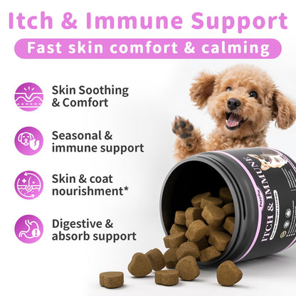 Itch Relief for Dogs - Turmeric Supplements for Itching Skin Comfort & Coat Health & Seasonal Allergy Care, Immune Support Supplement with Omega-3 Fish Oil, Biotin - Beef Flavor - 90 Count