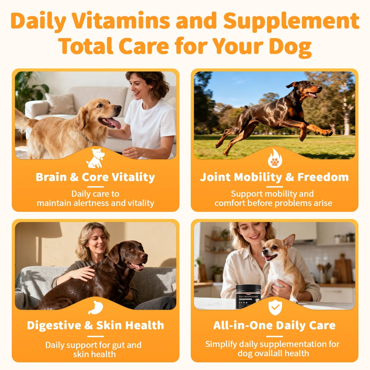 25-in-1 Dog Multivitamin Chews – All-in-One Daily Vitamins & Supplements for Dogs, Joint Support with Glucosamine MSM, Omega-3 Skin & Coat, Gut, Heart & Brain, All Breeds & Ages, Chicken, 90 Ct