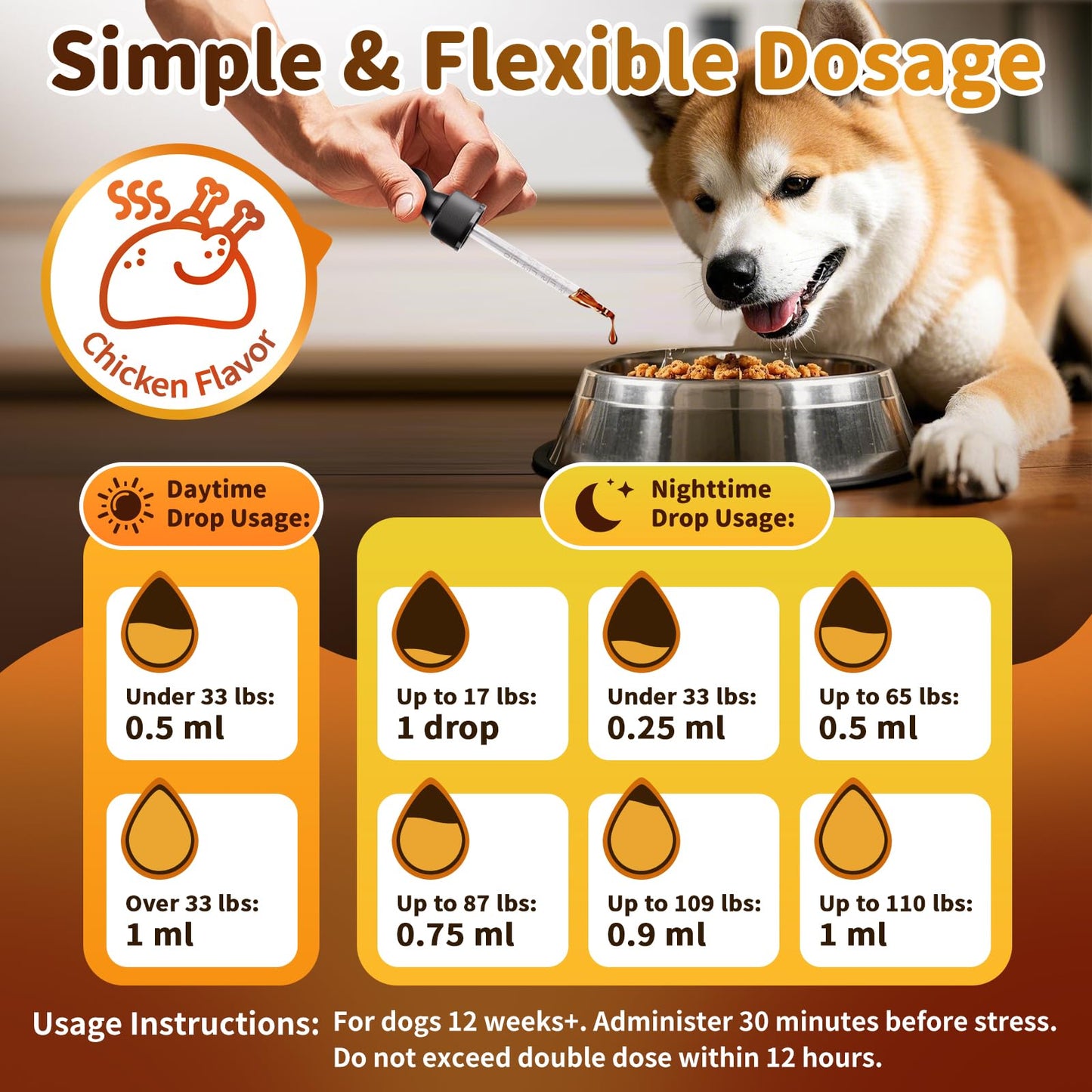 Dog Calming & Melatonin Drops, Day & Night Calm Support Set, Soothe Separation & Stress, Enhance Calmness & Sleep with Valerian Root, Ashwagandha, GABA, Melatonin, Chicken Flavor, 2 FL.Oz