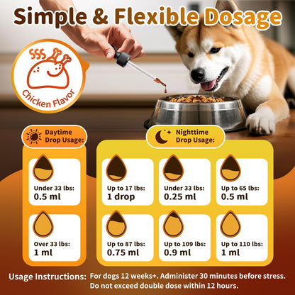 Dog Calming & Melatonin Drops, Day & Night Calm Support Set, Soothe Separation & Stress, Enhance Calmness & Sleep with Valerian Root, Ashwagandha, GABA, Melatonin, Chicken Flavor, 2 FL.Oz