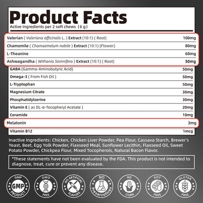 Melatonin for Dogs, Calming Chews with Valerian Root & L-Theanine for Sleep Aid & Emotional Support, Calming Treats for Stress Anxiety Relief - Thunder, Fireworks, Barking, Bacon Flavor, 90Ct